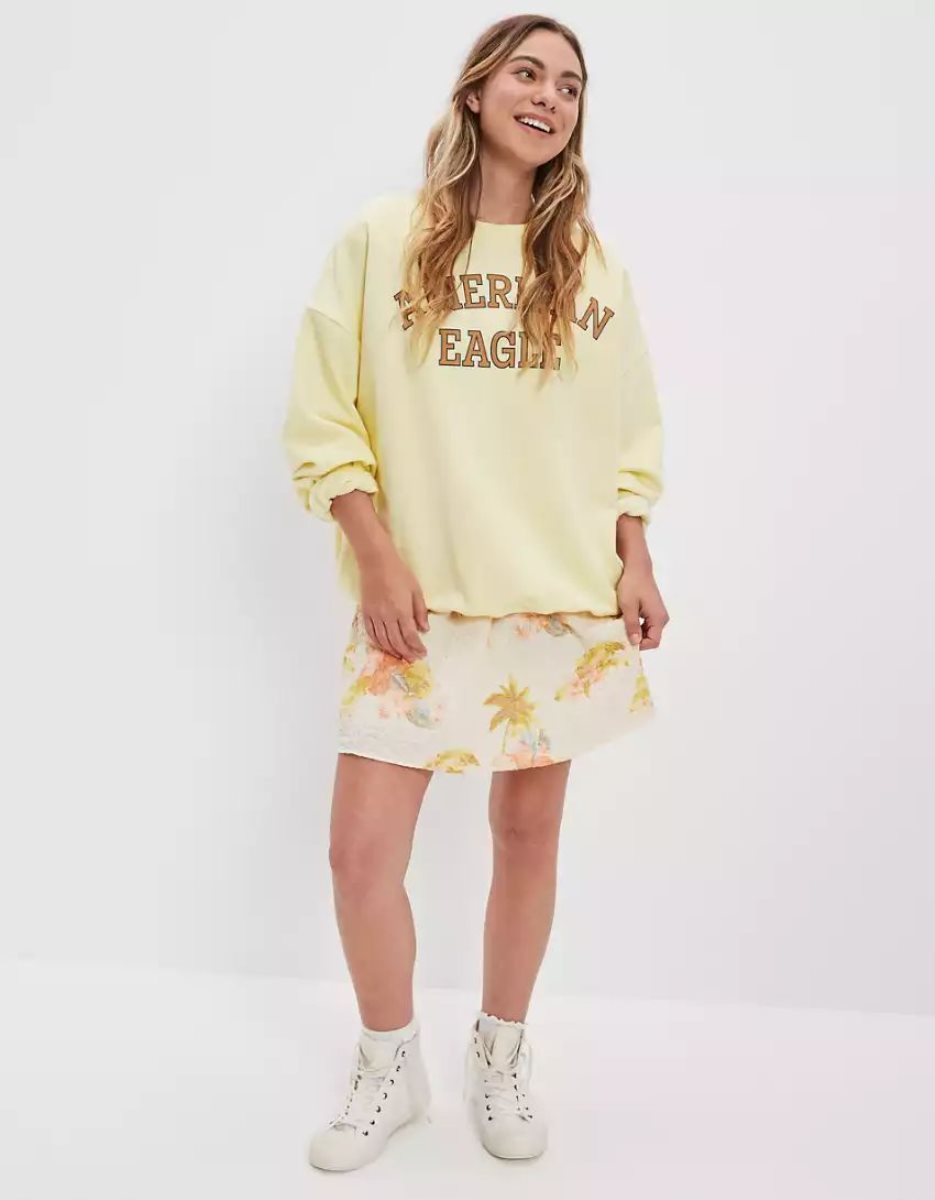 T Shirt Graphique American Eagle AE Oversized Jaune Femme | JND-93101774